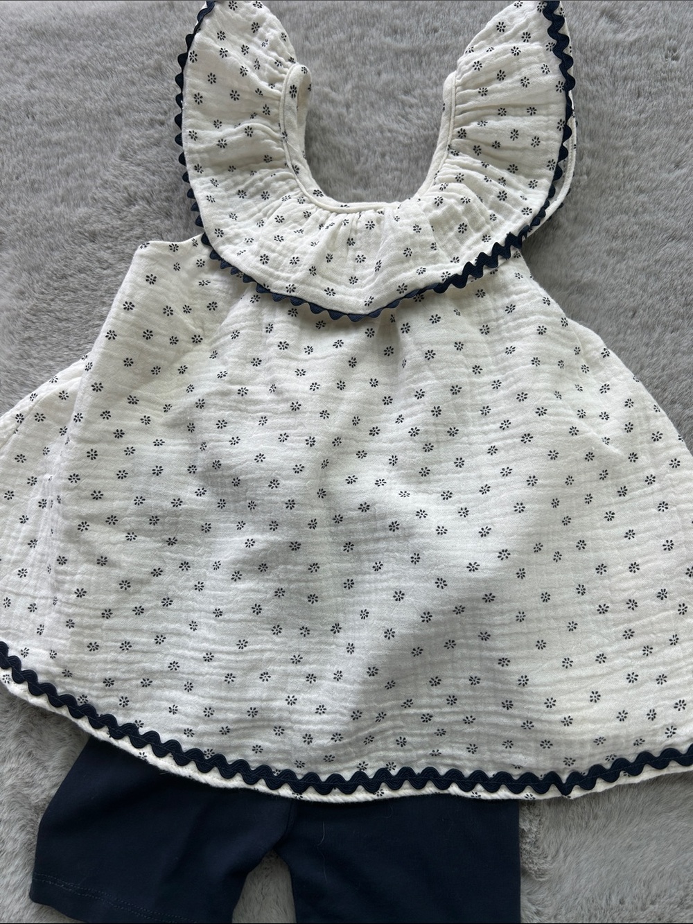 Pastourelle White & Navy Ruffle Collar Matching Set